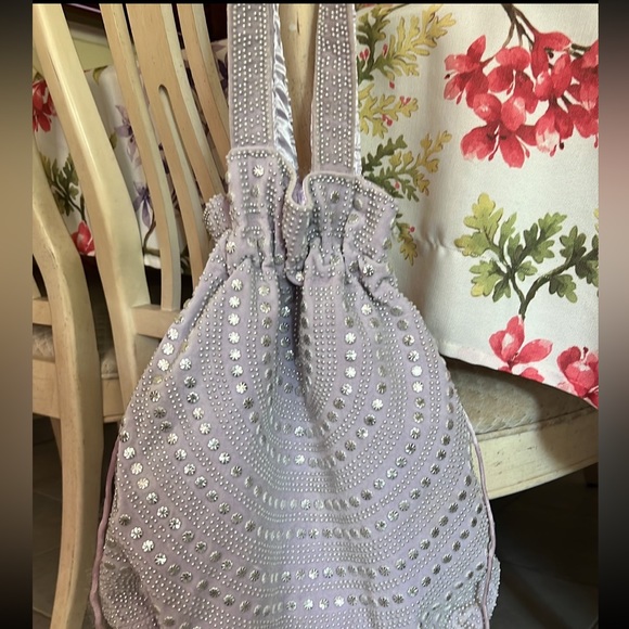 Boho Lavender and bead bucket drawstring shoulder bag - Picture 5 of 14